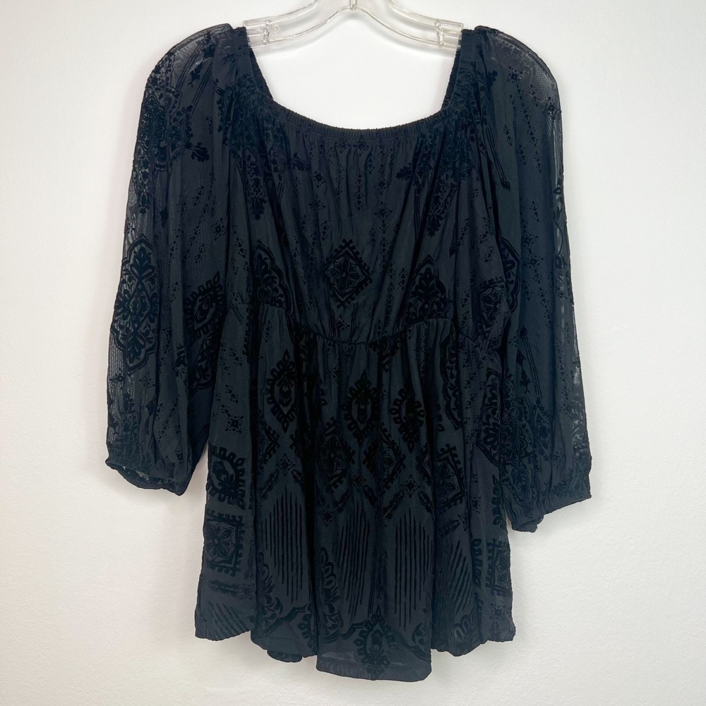 Torrid Women's Velvet Knit Blouse Top Large New Black Babydoll Goth Whimsigoth